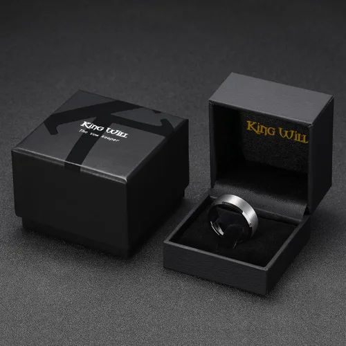 Miniatura 162 de King Will Anillo de boda de tungsteno para hombre, disponible en 15/64 a 25/64 de pulgada (6 a 10 mm), negro/plata, acabado mate, borde pulido