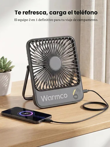 Miniatura 5 de Warmco - Ventilador de viaje portátil de 10000 mAh de 7 pulgadas, hasta 24 horas de funcionamiento, ultra delgado, silencioso y recargable
