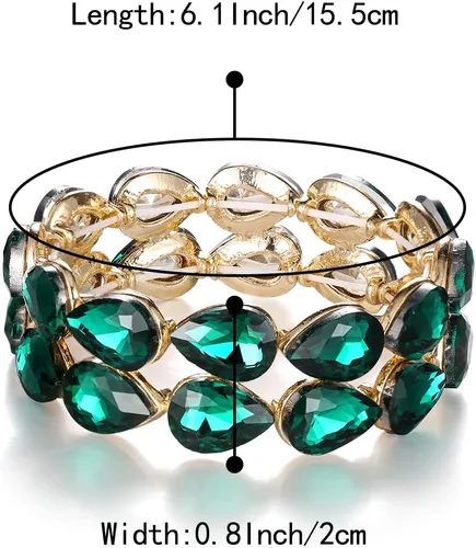 Miniatura 5 de BriLove Pulsera elástica de cristal elegante de doble fila de lágrima en forma de lágrima para novia