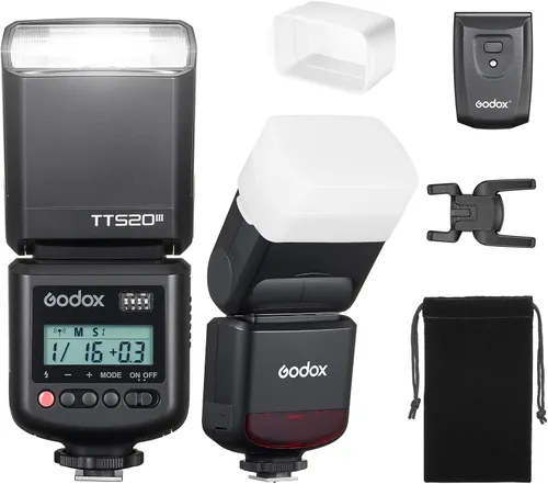 Godox TT520III Kit de Flash Universal con Difusor y Rebote para Canon, Nikon, Sony, Fuji, Olympus con Hot Shoe de Contacto Único, Flash Inalámbrico
