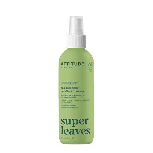 ATTITUDE Spray desenredante, verificado por EWG, cuidado del cabello vegano y a base de plantas, sin enjuague para un cabello suave y manejable,