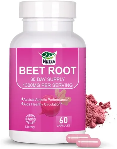 Cápsulas de raíz de remolacha orgánicas, cápsulas de polvo de remolacha de 1300 mg para energía natural, suplemento de remolacha vegana 60 que apoya