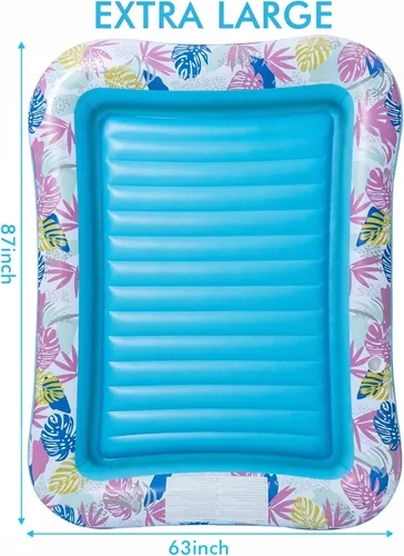 Miniatura 2 de OKSUWATER - Flotador para tumbona bronceadora para piscina, de 87 x 63 pulgadas, para adultos, con reposacabezas y soporte para bebidas, cama Azul