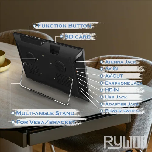 Miniatura 5 de Smart TV pequeño de 15.6 pulgadas, sintonizador digital integrado, batería recargable de 4000 mAh, tarjeta HDMI/SD/entrada USB/AV, pantalla LCD