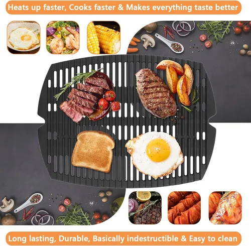 Miniatura 5 de 7582 Parrilla para Weber Baby Q, Accesorios Weber Q1000, Q1200, Q1400, Q100, Q120, Q140, 386001, 386002, Hierro Fundido Esmaltado Mate, Negro
