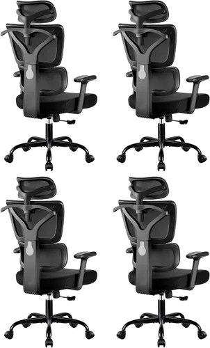 Miniatura 17 de Silla de oficina ergonómica con respaldo alto y soporte lumbar, silla de computadora de malla transpirable con reposabrazos ajustables, silla Blanco