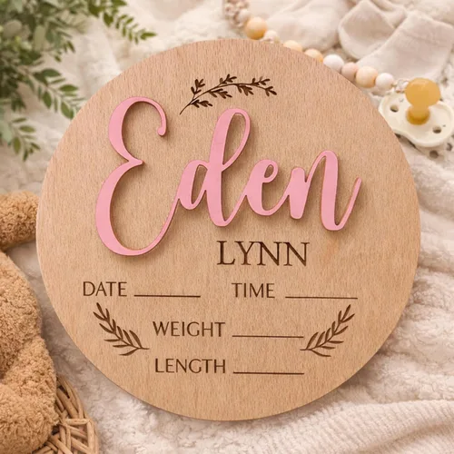 Miniatura 3 de Letreros de madera de lujo personalizados con nombre de bebé, bebé próximamente, regalos de bienvenida recién nacido para niño o niña, estilo 03