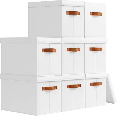 Miniatura 14 de Homsorout Contenedores de almacenamiento con tapas, cestas de almacenamiento de tela para estantes, paquete de 4 cajas decorativas plegables