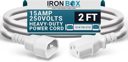 Miniatura 38 de IronBox Electric - Cable de Alimentación C14 a C13 de Servicio Pesado, 15A, 250V, Cable de Extensión para Computadora 14/3 AWG - Cables