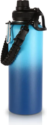 Miniatura 22 de Volhoply Botellas de agua aisladas en paquete de 2, 40 onzas, botella deportiva de acero inoxidable con asa de paracord y tapa con boquilla, taza