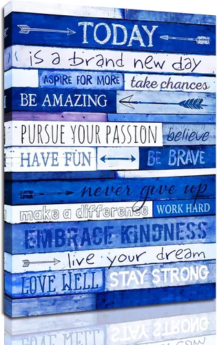 Decoración de oficina con citas inspiradoras, arte de pared motivacional azul, lienzo enmarcado, tamaño 12 x 16 pulgadas