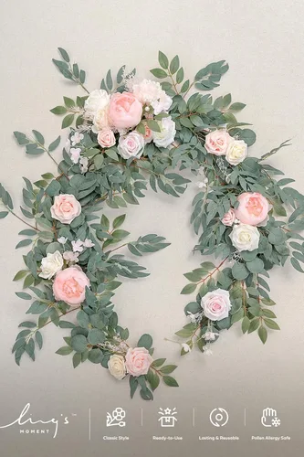 Miniatura 6 de Ling's moment Guirnalda de Flores en Arco – Eucalipto y Rosa de 6 Pies – Decoración de Mesa de Novios para Recepción de Boda, Guirnalda Floral