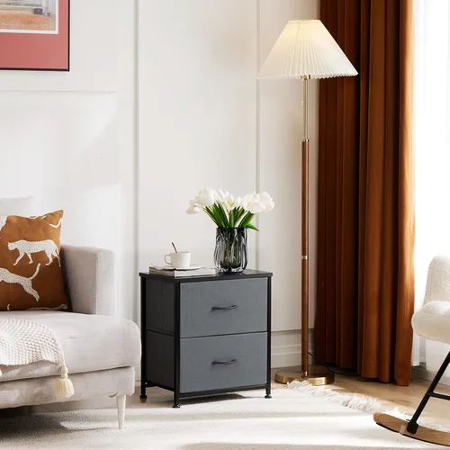 Miniatura 7 de DUMOS Mesita de noche pequeña con 2 cajones de tela, mesa auxiliar para dormitorio, muebles de almacenamiento para mesita de noche de 20 pulgadas