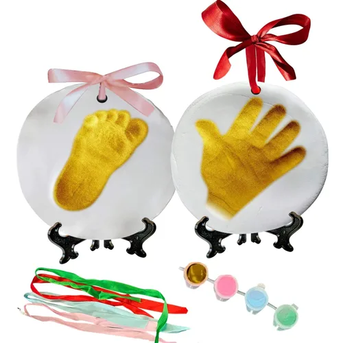 NOVARENA Kit de huellas de manos para bebé, adorno de recuerdo de huellas (paquete para recién nacidos), 2 caballetes, 4 cintas y 3 tubos de