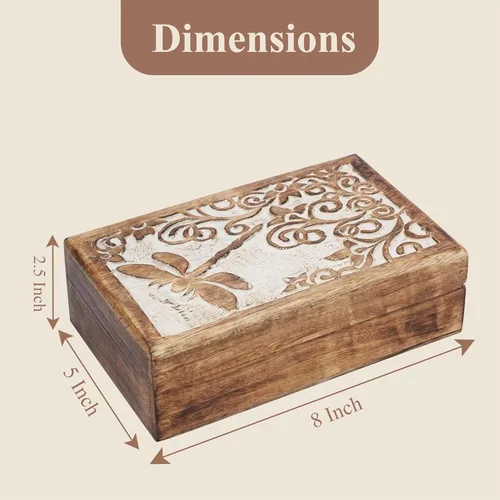Miniatura 3 de Ajuny Caja Joyero de Madera para Recuerdos de 8 x 5 pulgadas – Cofre Decorativo Hecho a Mano para Hombres y Mujeres, Caja de Almacenamiento