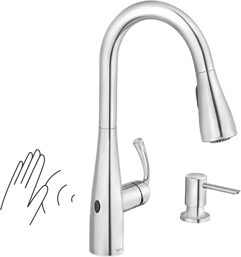 Miniatura 18 de Moen Essie 87014SRS - Juego de grifo de fregadero de cocina con rociador desplegable de acero inoxidable resistente a los puntos con dispensador