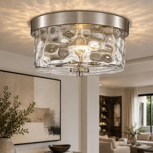 Miniatura 11 de Emak FM082-BN - Lámpara de techo de níquel cepillado de 2 luces, de 11 pulgadas, con pantalla de vidrio semillado para dormitorio, sala de estar