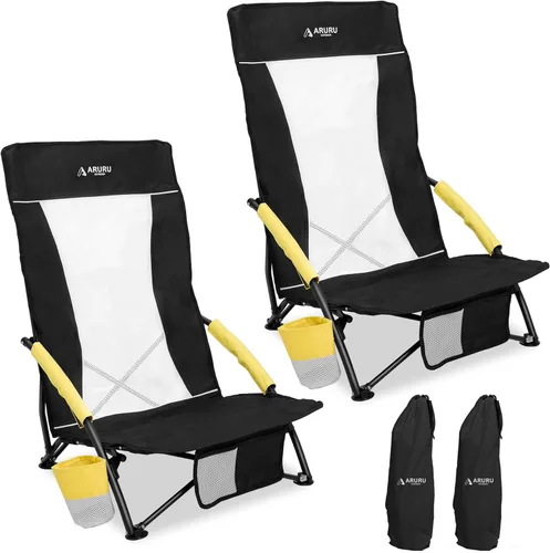 Miniatura 9 de Sillas de playa plegables bajas para adultos, silla de camping portátil ligera con soporte para tazas, silla de campamento plegable para conciertos