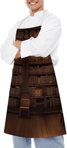 Miniatura 4 de Personalized Book Room Library Adult Apron, Kitchen Cooking Aprons for Woman Man, Adjustable Bib Apron with Pocket for Baking, BBQ Crafting