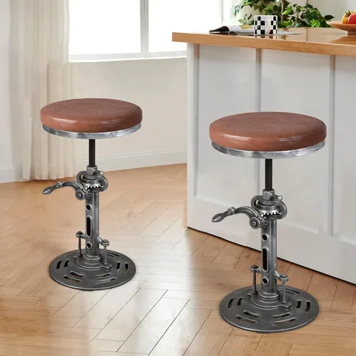 Miniatura 6 de Taburete de bar antiguo con asiento de poliuretano para cocina, comedor, altura de mostrador de 18 a 22 pulgadas, taburetes de café industriales