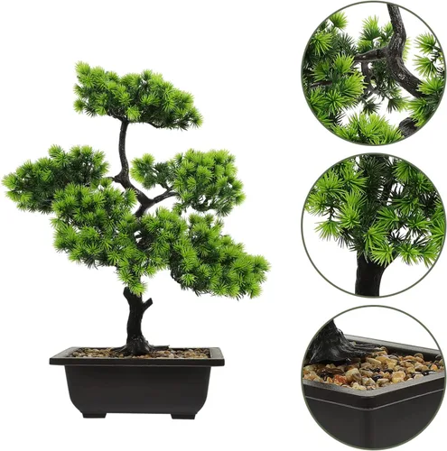 Miniatura 8 de Yardwe Árbol de pino bonsái artificial: plantas de imitación de pino en maceta, arreglos florales acogedores, decoración de Feng Shui, centros