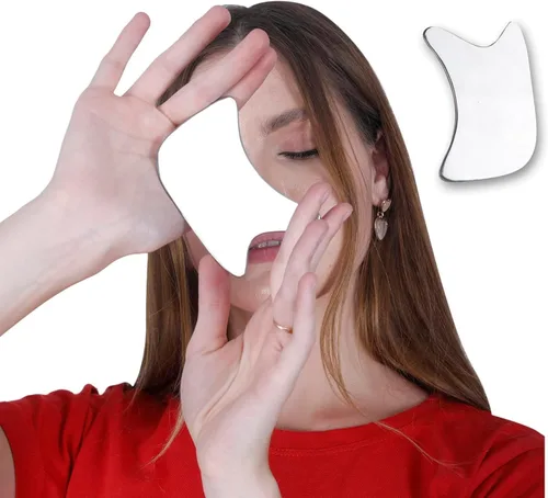 Miniatura 6 de HEALTHANDWEALTH™ Herramienta Gua Sha de acero inoxidable de alta calidad – Gua Sha de metal para cara, cuello y cuerpo – Reduce la hinchazón