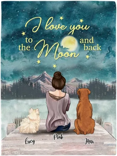 Miniatura 8 de Gossby Manta de forro polar personalizada con texto en inglés «I Love You to the Moon & Back» – Amante de perros, avatar, nombre – Día de la Madre