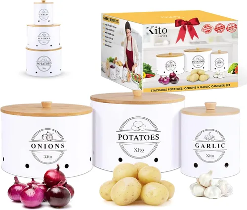 Miniatura 8 de Juego de recipientes Kito LIVING para almacenamiento y organización en encimera de cocina con tapas de bambú, contenedores para despensa