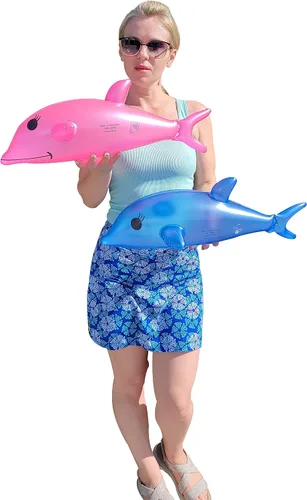 Miniatura 2 de Juguete inflable de delfín perlado azul y rosa de 22 pulgadas (juego de 2) inflable para playa junto a la piscina