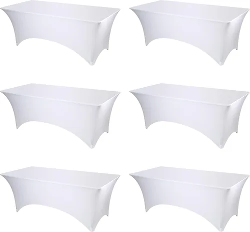 BRILLMAX Paquete de 6 Fundas de Mesa Ajustadas de Spandex Blancas – Manteles Elásticos de 8 pies para Mesas Rectangulares Plegables de 8 pies, Tela
