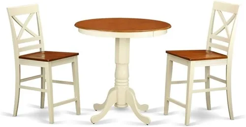 Miniatura 10 de East West Furniture EDQU3-BLK-W - Juego de mesa de comedor de 3 piezas de altura para encimera de cocina, contiene una mesa redonda de madera