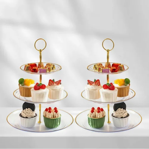 Miniatura 2 de RAUVOLFIA Soporte para cupcakes de 3 niveles, soporte pequeño para tartas, soporte de postre de plástico transparente, bandeja para servir pasteles
