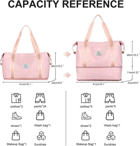 Miniatura 5 de Bolsa de viaje para mujeres y hombres, bolsa de fin de semana, T7-Rosa