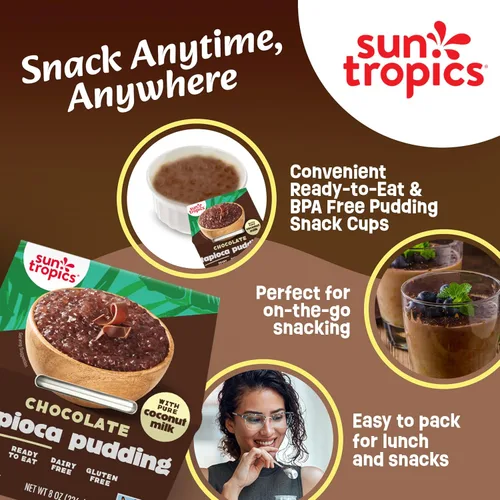 Miniatura 6 de Sun Tropics Pudín de Tapioca, Chocolate Pudines Veganos, Pudines Sin Lácteos Sin Gluten, Sin OGM Copitas de Pudín Listas para Comer 4.0oz