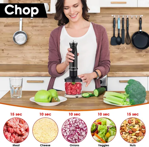Miniatura 7 de Juego de licuadora de inmersión para cocina, licuadora de emulsión de mano extra silenciosa de 500 W, batidora de mano eléctrica de 12 velocidades