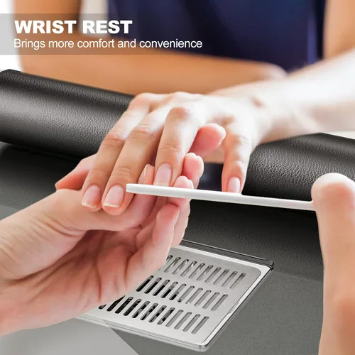 Miniatura 3 de Paddie Mesa de manicura, estación de mesa de escritorio de maquillaje de uñas con parte superior de vidrio para tecnología con ventilación Negro