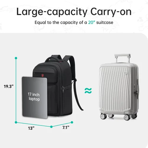 Miniatura 3 de OIWAS Mochila con ruedas para computadora portátil de 17.3 pulgadas para adultos, equipaje de mano de viaje, bolsa de computadora con ruedas