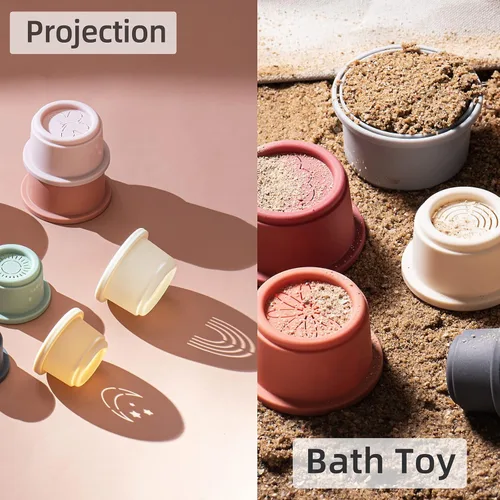 Miniatura 5 de ZYFLSQ Vasos apilables para bebé, tazas de anidación, 8 piezas con patrón para niños y bebés de 6 meses en adelante, juguetes de baño Montessori