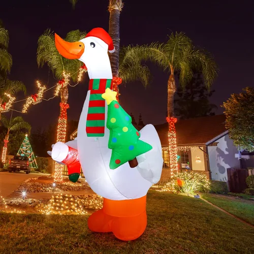 Miniatura 13 de Shappy - Decoración inflable gigante de Navidad de 1.49 m con tortuga con gorro de Papá Noel, decoración inflable con luces LED de Navidad