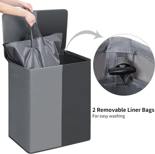 Miniatura 4 de WOWLIVE Cesta Doble de Lavandería con Tapa y Bolsas de Lavandería Extraíbles, Cesta Grande de Lavandería de 154L, Cesta Plegable para Ropa Sucia