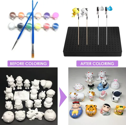 Miniatura 5 de Swpeet Soporte de base de pintura profesional de 37 piezas y compatible con Gundam Modeler, herramientas básicas con kit de palos de clip