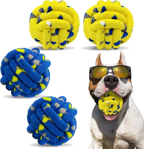 Magicorange Pelotas para perros, paquete de 4 juguetes de pelota de tenis, juguete para perros masticadores agresivos, juguetes indestructibles para