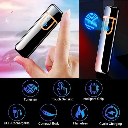 Miniatura 4 de Encendedor electrónico recargable por USB, mini pantalla táctil creativa, pantalla LED, resistente al viento, sin llama con cable de carga, silencio