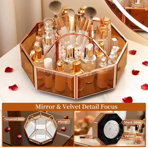 Miniatura 2 de CoralHouse Organizador de maquillaje giratorio de 360° con soporte para brochas de maquillaje para encimera, almacenamiento de baño, cuidado