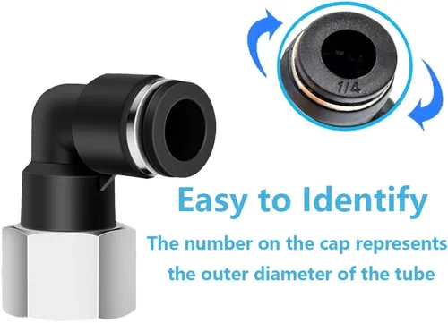 Miniatura 4 de 5 piezas de codo hembra neumático de 1/4 "tubo OD x 1/4" NPT rosca empujar para conectar accesorios de aire, 90 grados NPT hembra niquelado línea