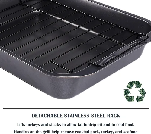 Miniatura 2 de kitCom Utensilios de hornear antiadherentes, asador antiadherente con estante, ideal para asar pollo, carnes y pavo - 15 pulgadas x 11 pulgadas