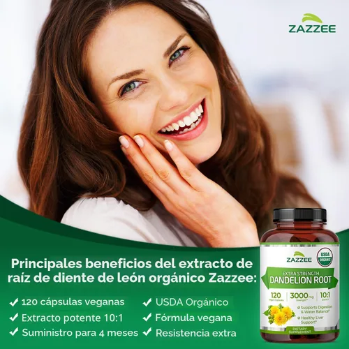 Miniatura 4 de Zazzee USDA Organic Extracto de Raíz de Diente de León 10:1, Potencia de 3000 mg, 120 Cápsulas, Suministro para 4 Meses, Extracto Estandarizado