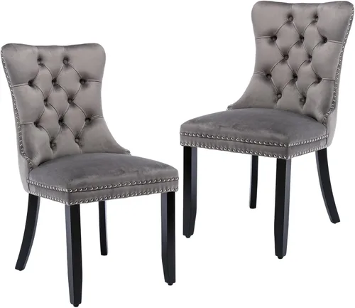 Miniatura 68 de LKTART Juego de 2 sillas de comedor de terciopelo, sillas de comedor copetudas con ribete de anillo de clavo, silla de comedor tapizada con patas