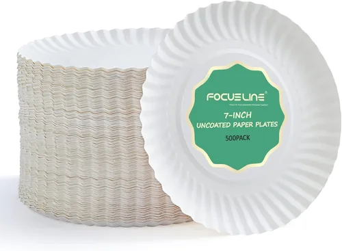 Miniatura 8 de FOCUSLINE Platos de papel de 7 pulgadas, platos de papel blancos sin recubrimiento, plato de postre desechable para todos los días de 7" Plato 7.1