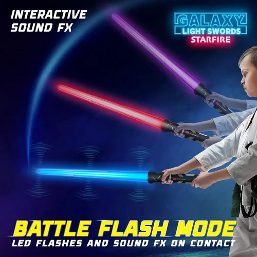Miniatura 4 de USA Toyz Crossbeam Galaxy - Espada iluminada para niños o adultos, juego de espadas de doble luz 2 en 1 con sonido FX, 6 LED que cambian